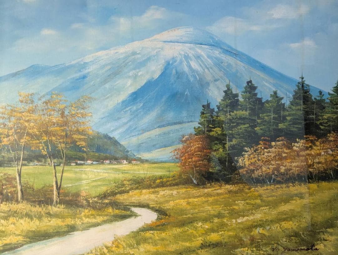 真作】絵画 山本雅勝 油彩10号 那須高原 雄大な山と秋の風景 W159