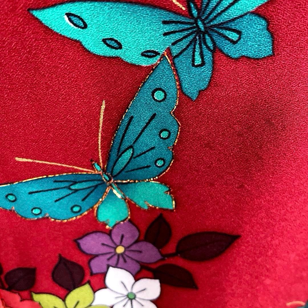 振袖フルセット 手描き友禅 成人式振袖 振袖 裄丈68 バタフライ 赤