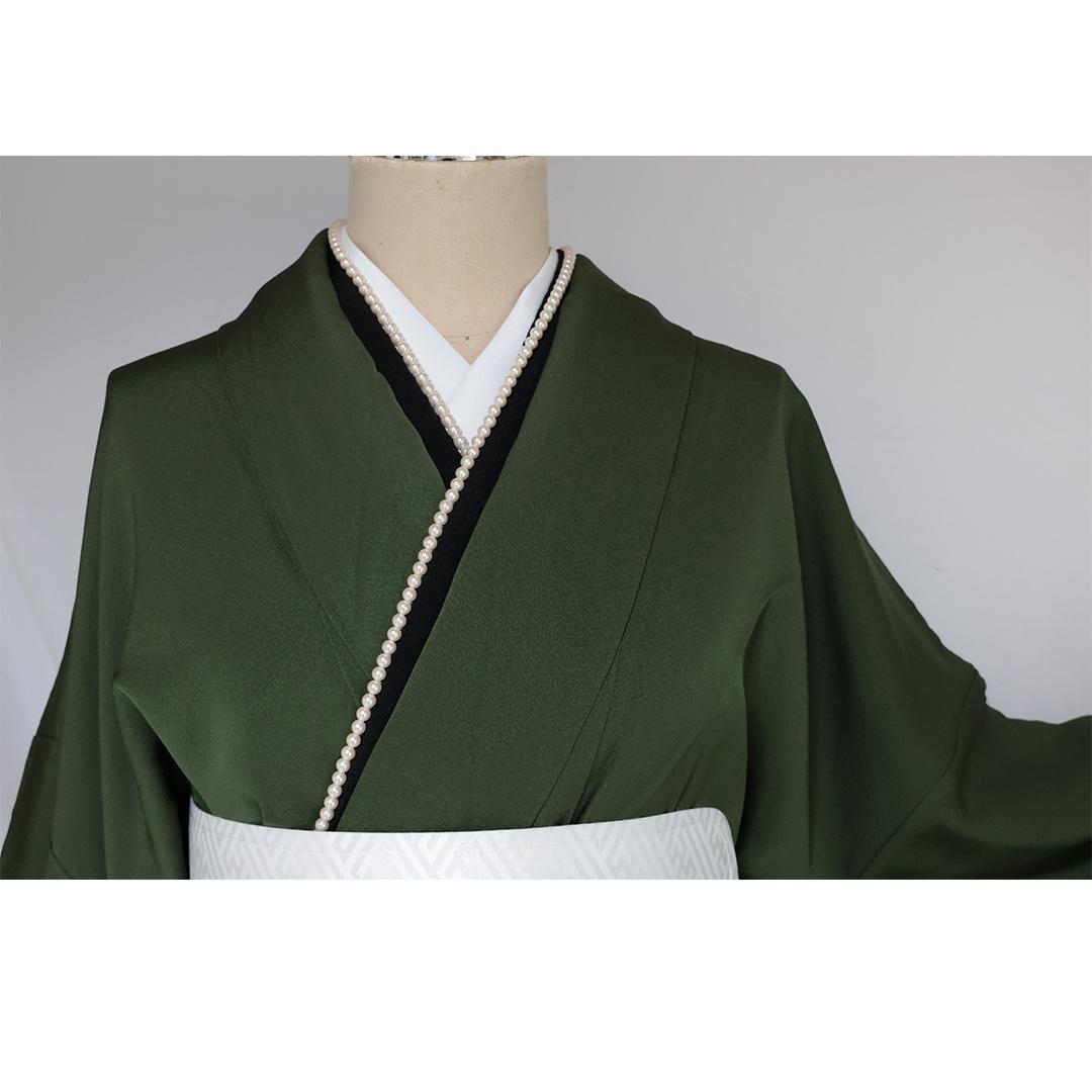 やまと寛斎□振袖6点セット帯新品帯締め色無地深緑正絹フルセット成人