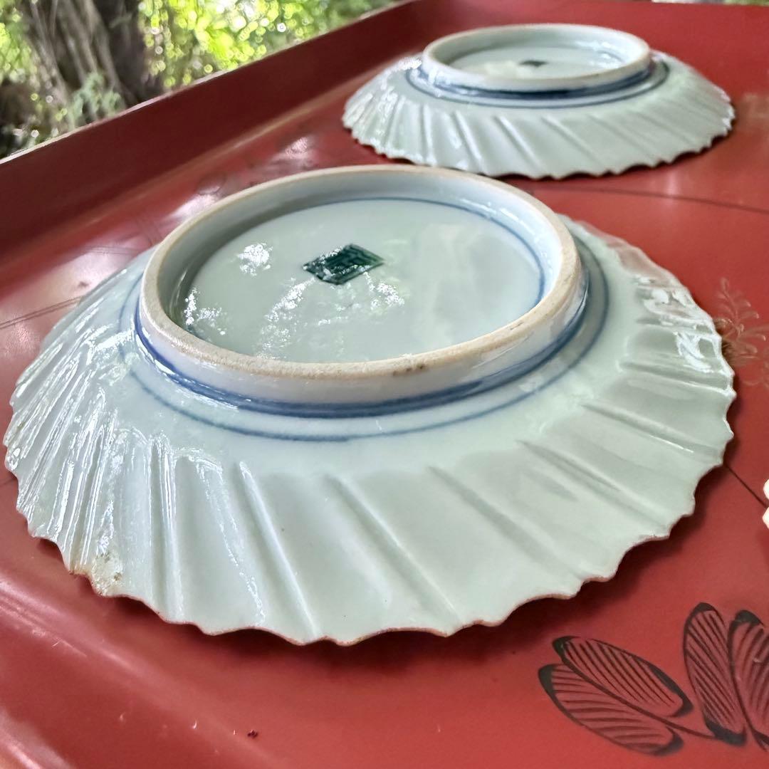 2164感謝‼️夏の倣い古九谷‼️幸せ強運の色絵花鳥図在銘福波打つ小皿4