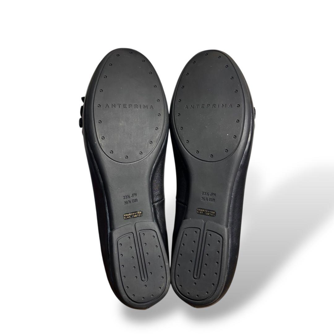 極美品 アンテプリマ フラットシューズ 23.5 ブラック レザー フラワー