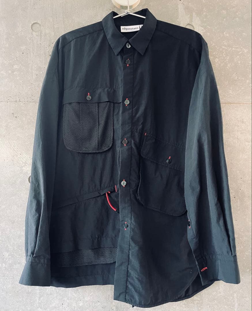 【定価￥31,900】nagonstans シャツ 撥水素材 黒 ブラック nagonstans(ナゴンスタンス)｜loose shirt/シャツ/Black の通販