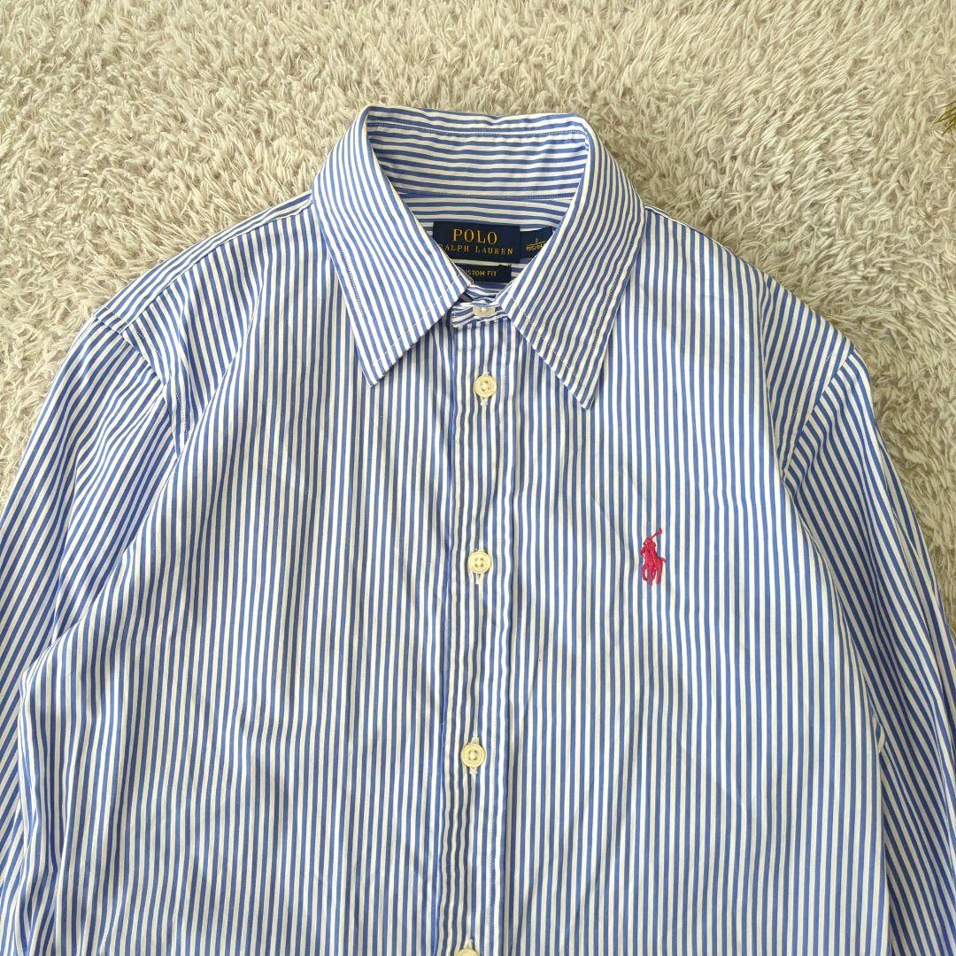 極美品 ポロ ラルフローレン ストライプシャツ コットン100 ポニー刺繍