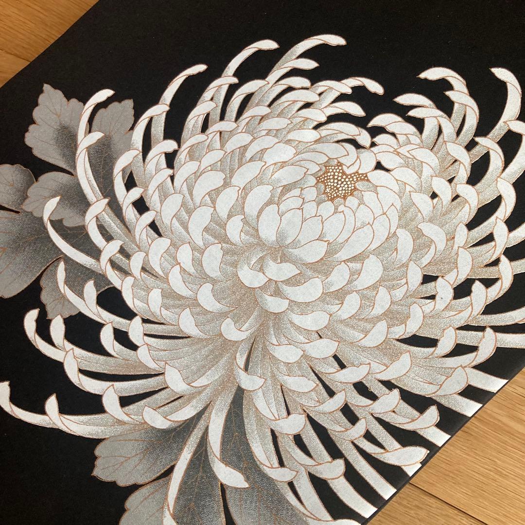 歳末セール❤️新品未使用 正絹 名古屋帯 大輪 菊 ラメ 黒紫地