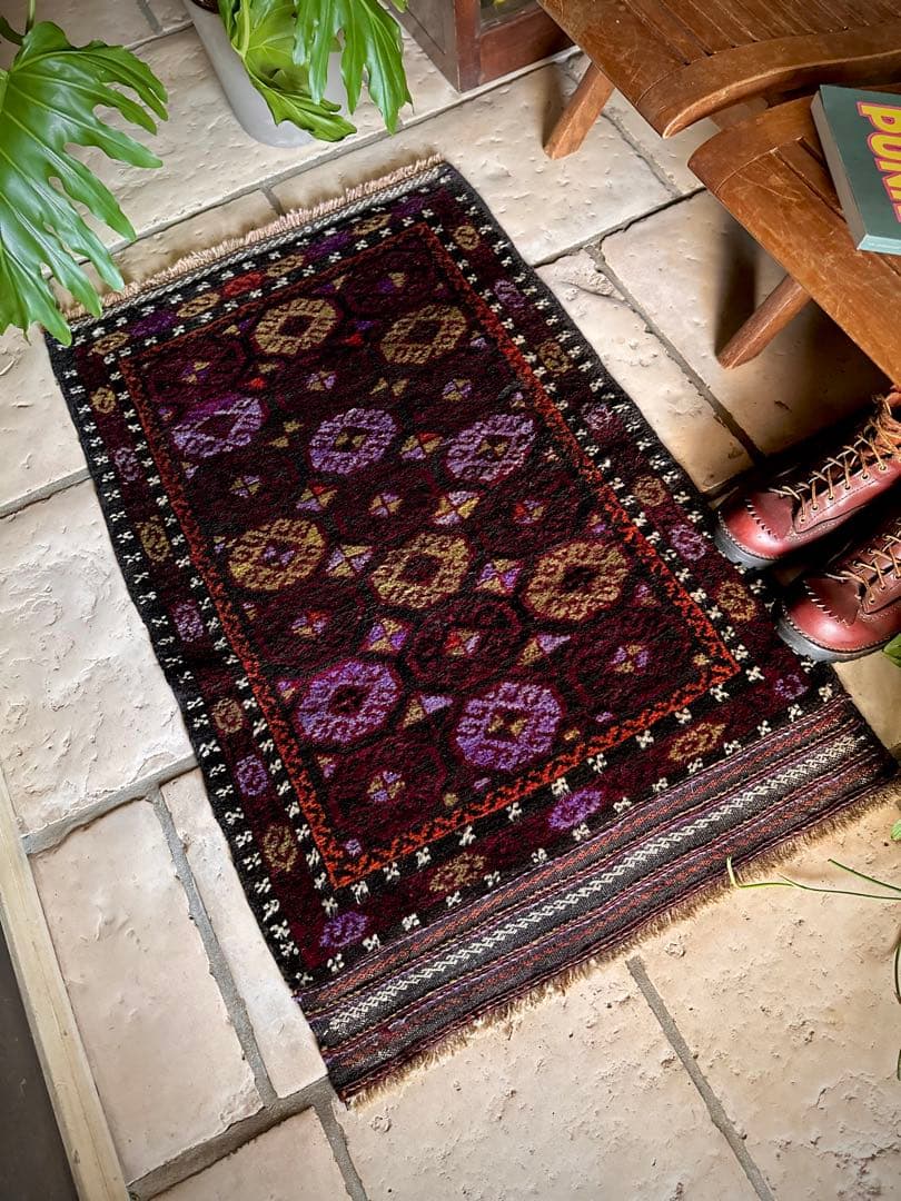 110×150 ボタニカル ターコイズオーバーダイ トルコヴィンテージラグ