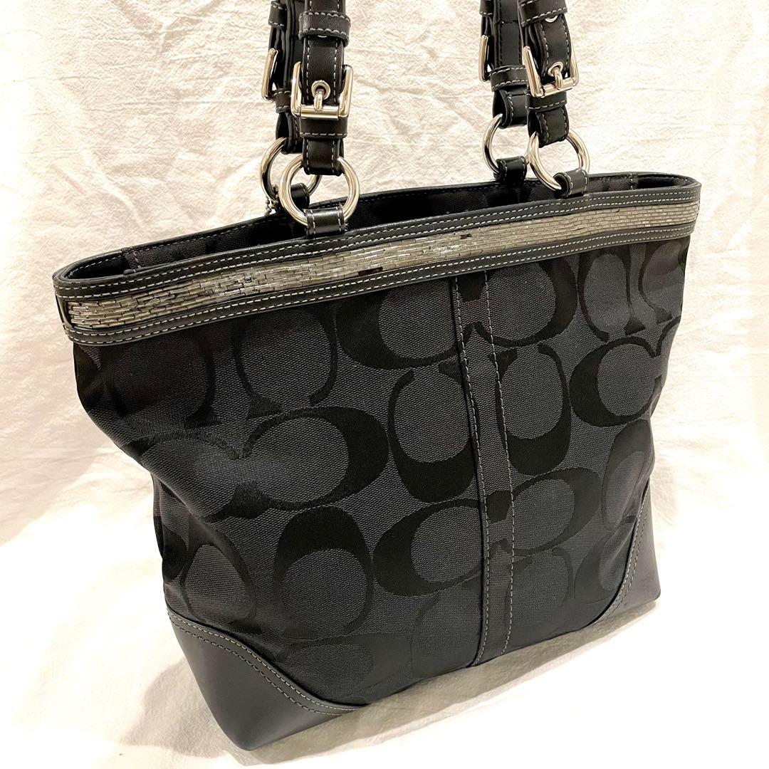 coach コーチ トートバッグ シグネチャー レザー キャンバス ブラック