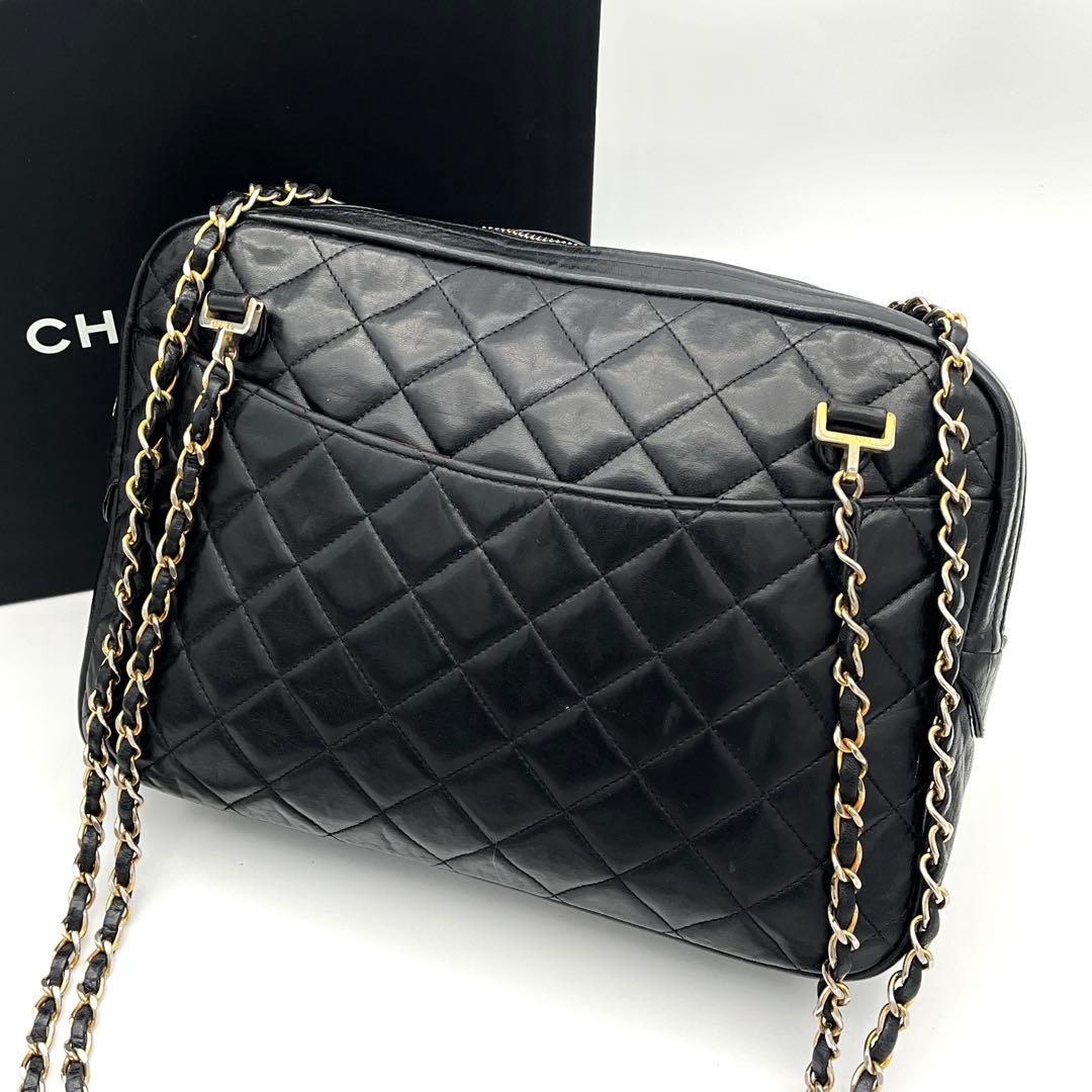 シャネル チェーンショルダーバッグ ラムスキン ココマーク マトラッセ