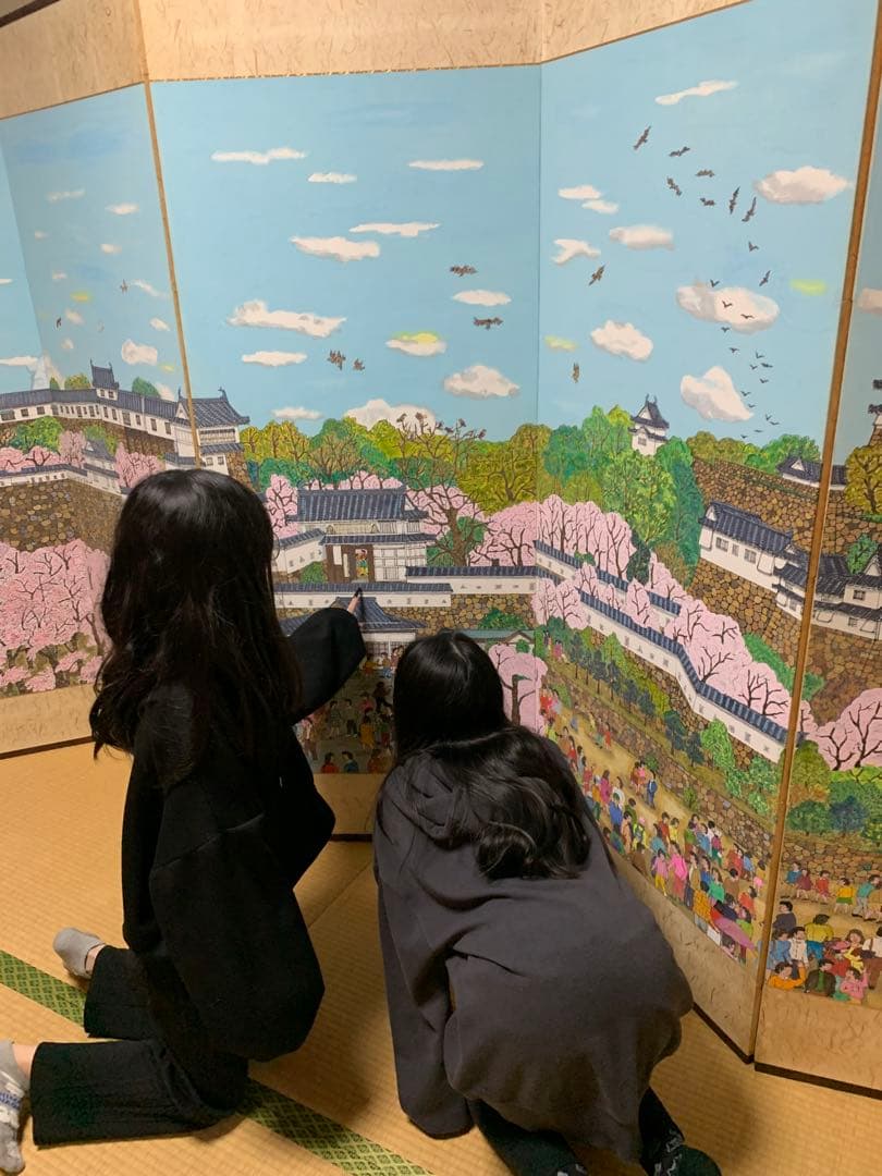 桜と姫路城の風景画 屏風式 日本画 1995年 - メルカリ