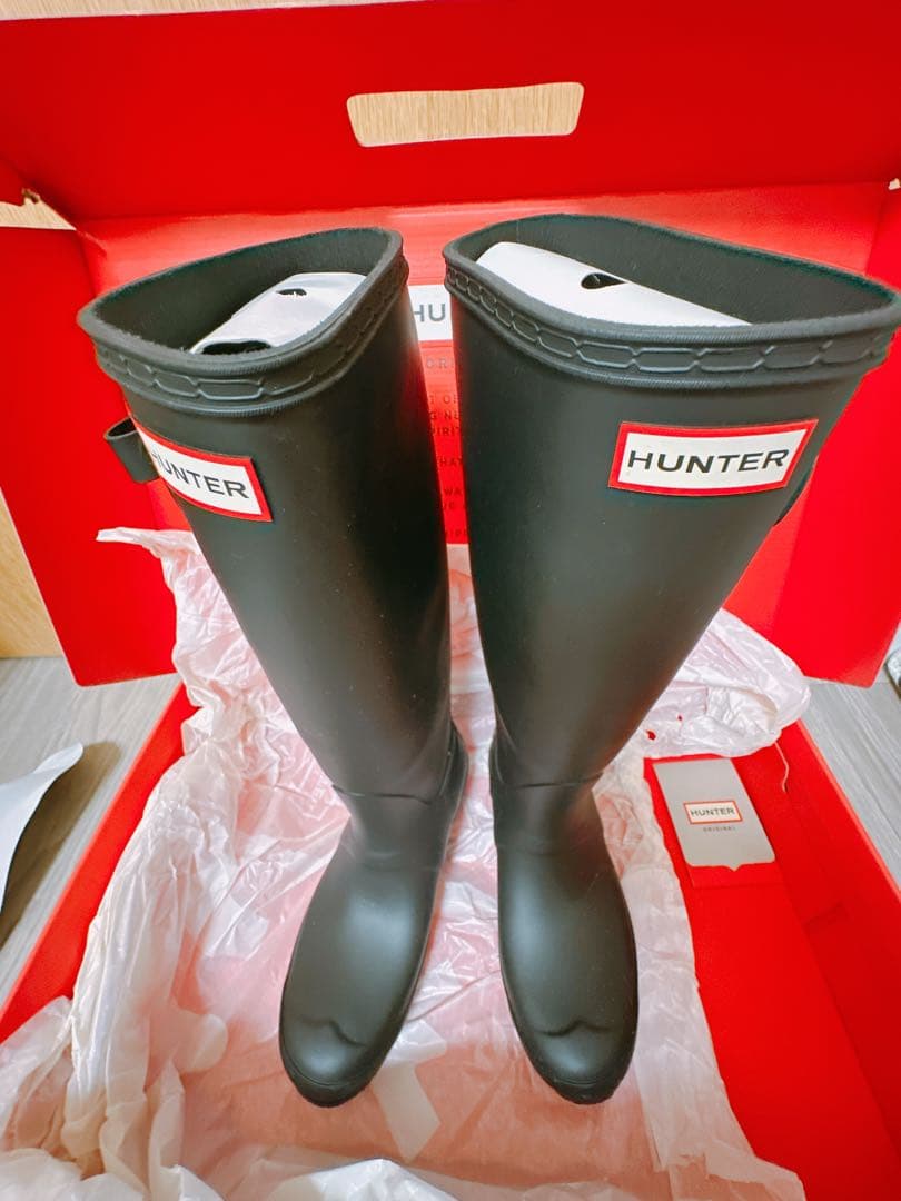 HUNTER ブラック 長靴 バックル付き レインブーツ ブランド