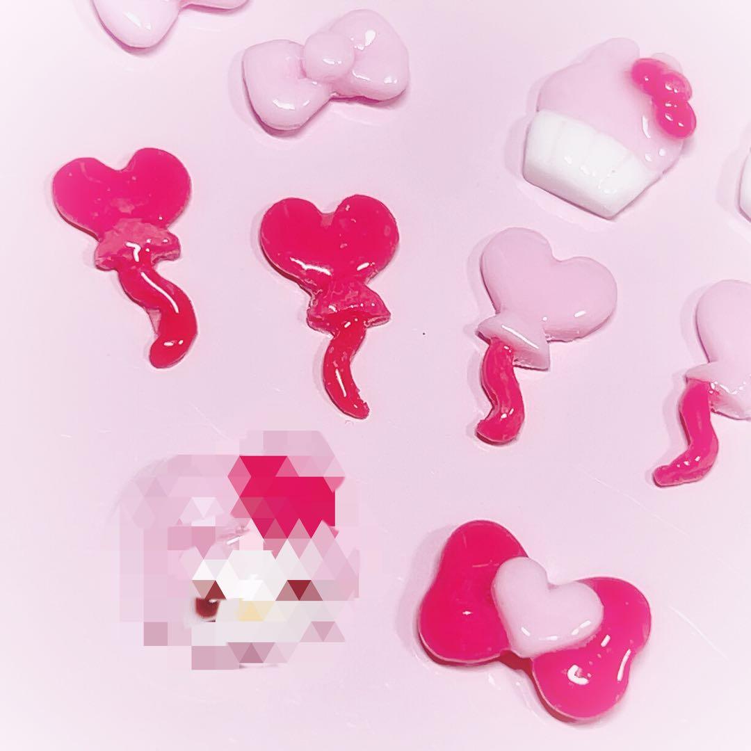 3Dネイルパーツ ♡あか×ぴんくのリボンとハートのセット♡ 量産型 地雷