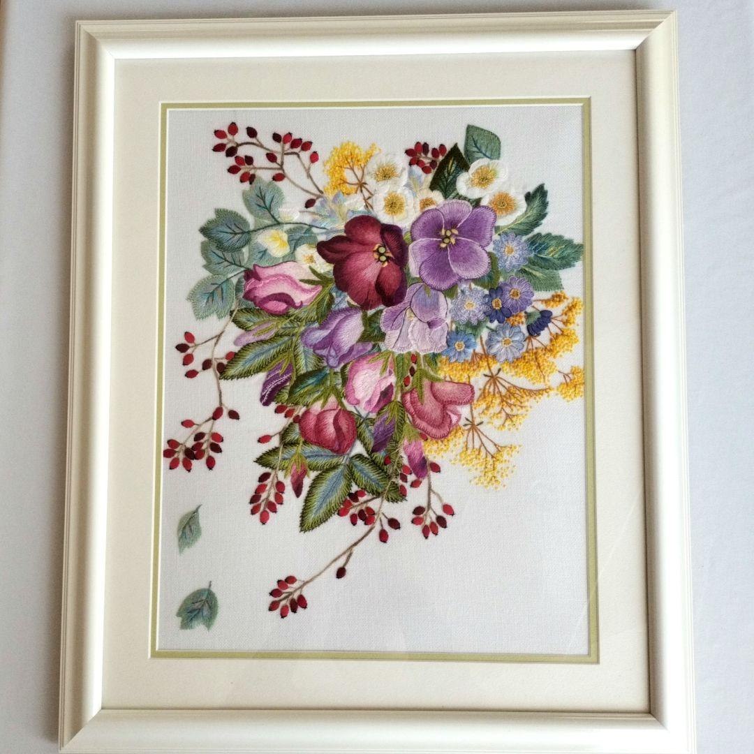 戸塚刺繍 花束 アート作品 フレーム付き 戸塚刺繍キット フレームキット ワイルドフラワー | ミモザ ローズ