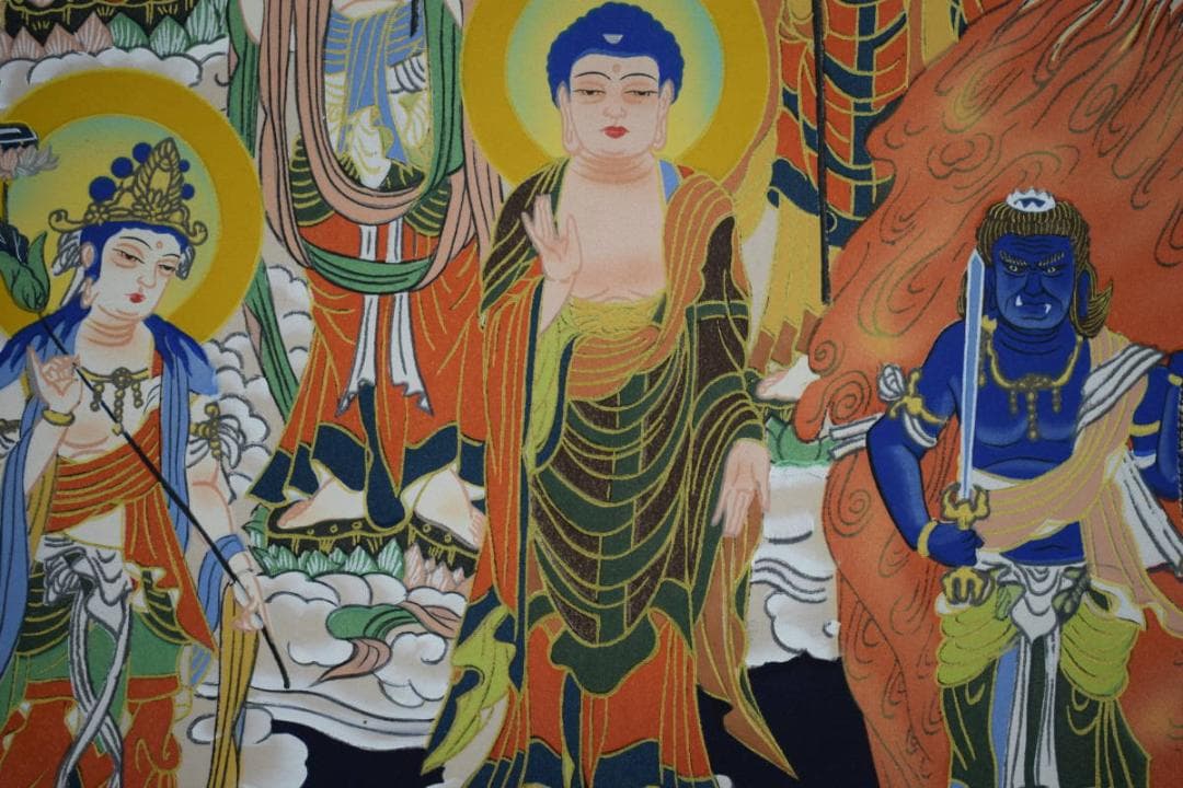 真作/神村紫邦/十三佛図/蓮華/桐共箱付/布袋屋掛軸HE-950