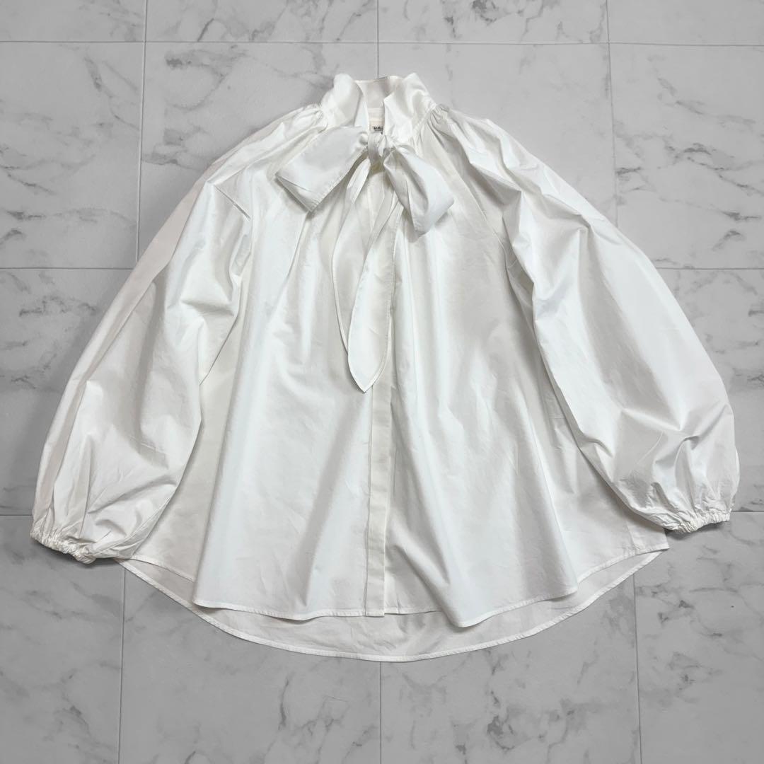 ロンハーマン ボウタイブラウス ホワイト 式典〜普段着も◎ 結ばず決まる 洗えるボウタイブラウス 長袖 シワに