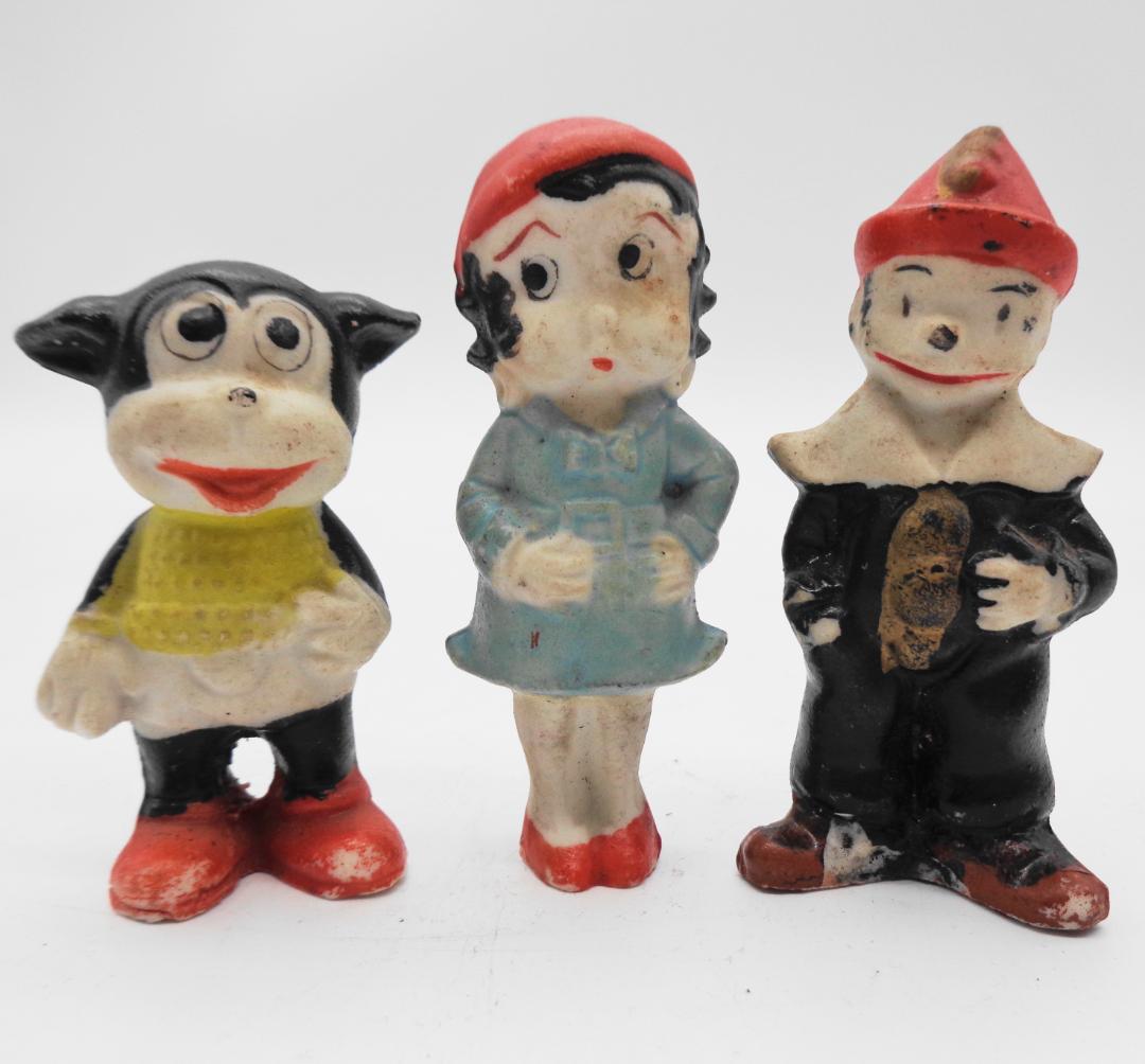 戦前Betty Boop〗ベティちゃん、道化師ココ、犬のビンボー陶磁器人形