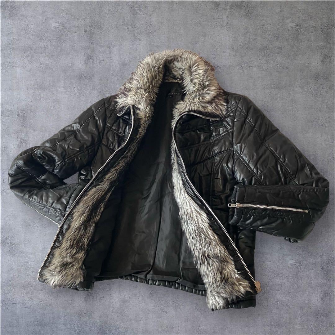 00s archive ファー光沢ライダースジャケット平成ギャル男ギミックy2k