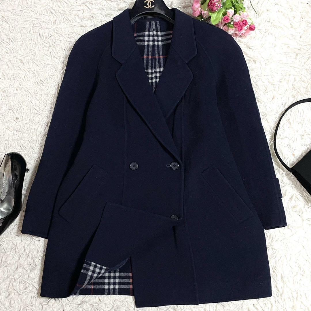 極美品● バーバリー コート ダブルフェイス ノバチェック ネイビー M BURBERRY（バーバリー） ミッドレングスカムデンヘリテージコート