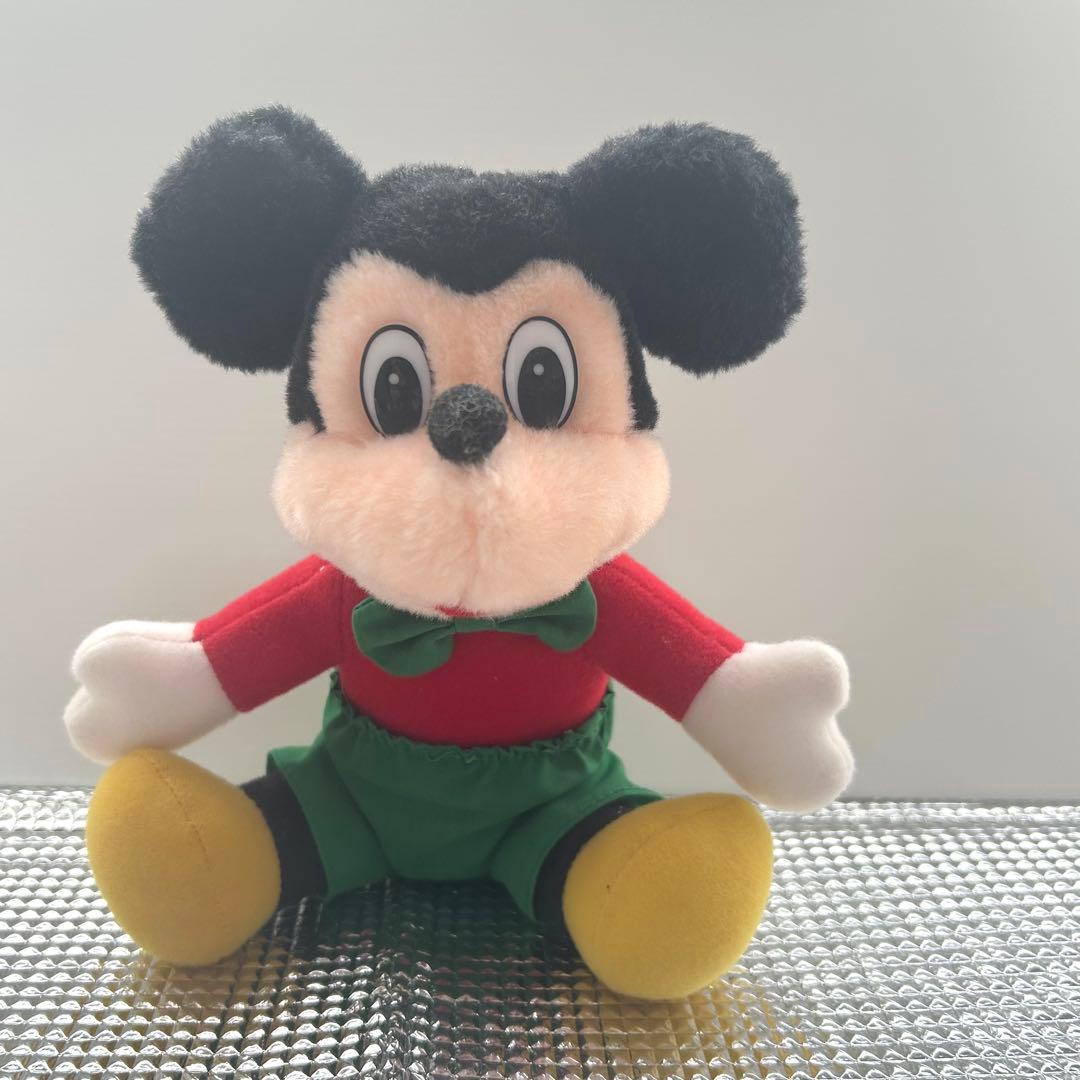 眉無し クリスマスカラー ミッキーマウス ディズニー ぬいぐるみ 当時