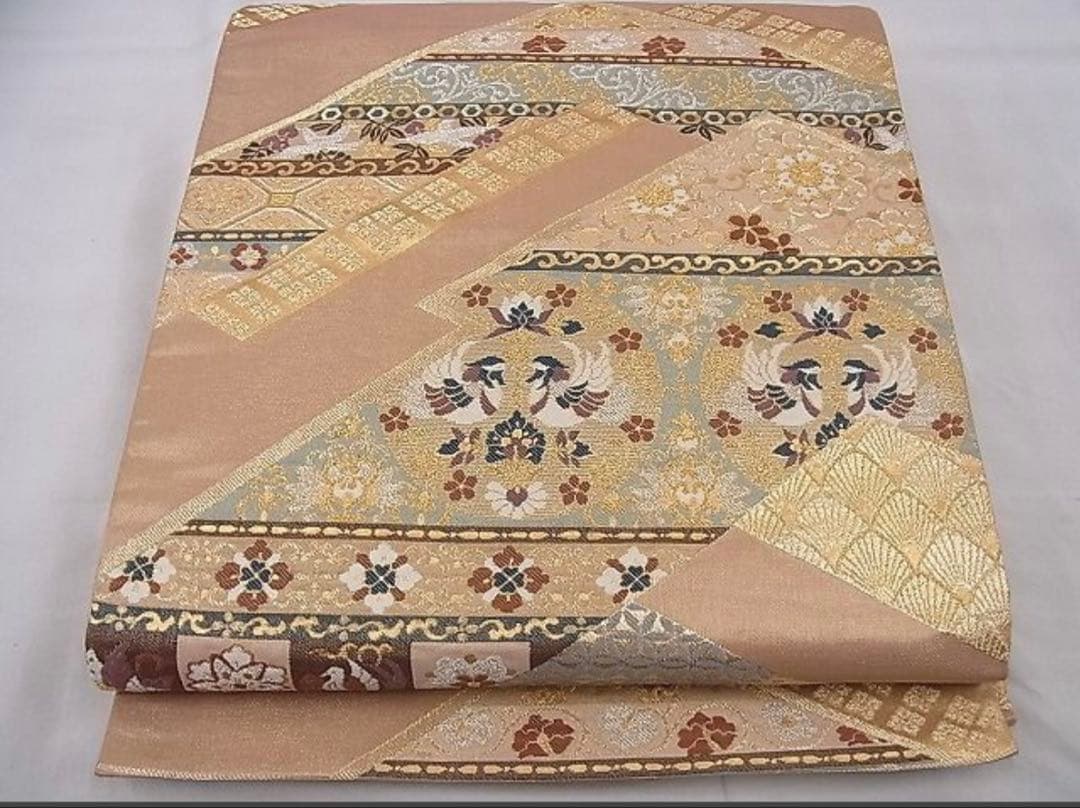 振袖 フルセット6点サイズS〜M 駒刺繍 扇面鳳凰花車文 暈し染め 金彩