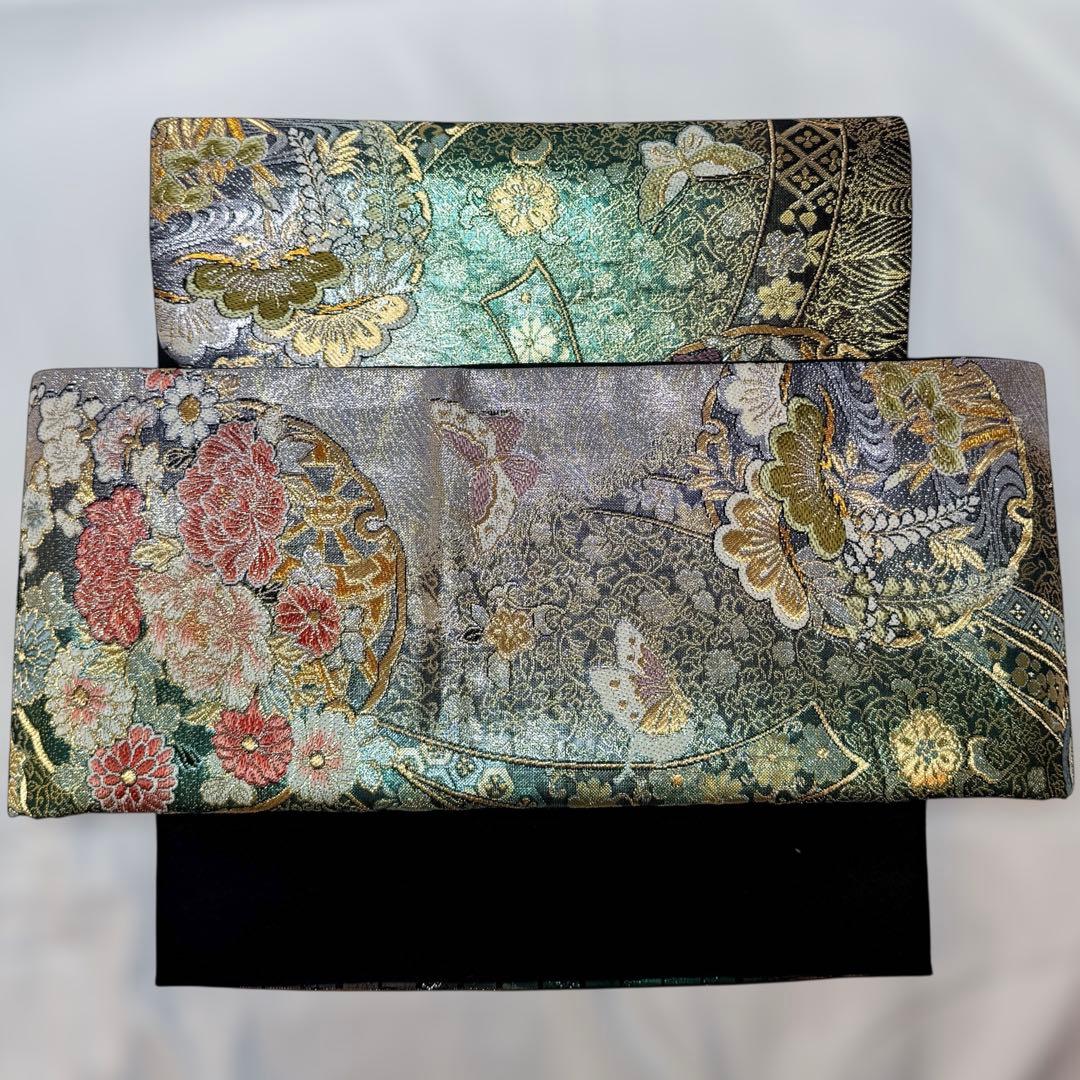 一体型 ワンタッチ帯 作り帯 マジックテープ 唐織 豪華 袋帯 二重太鼓