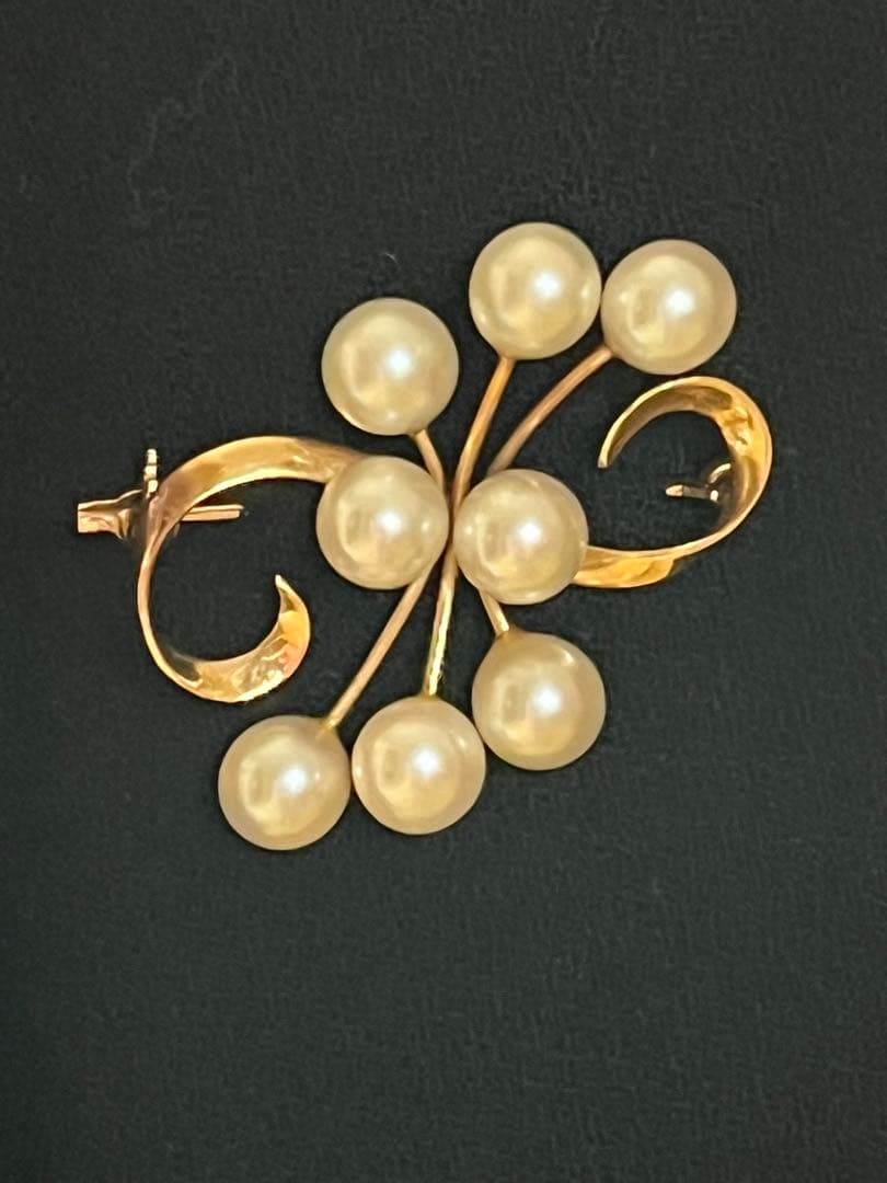 K14 レトロ真珠ブローチ