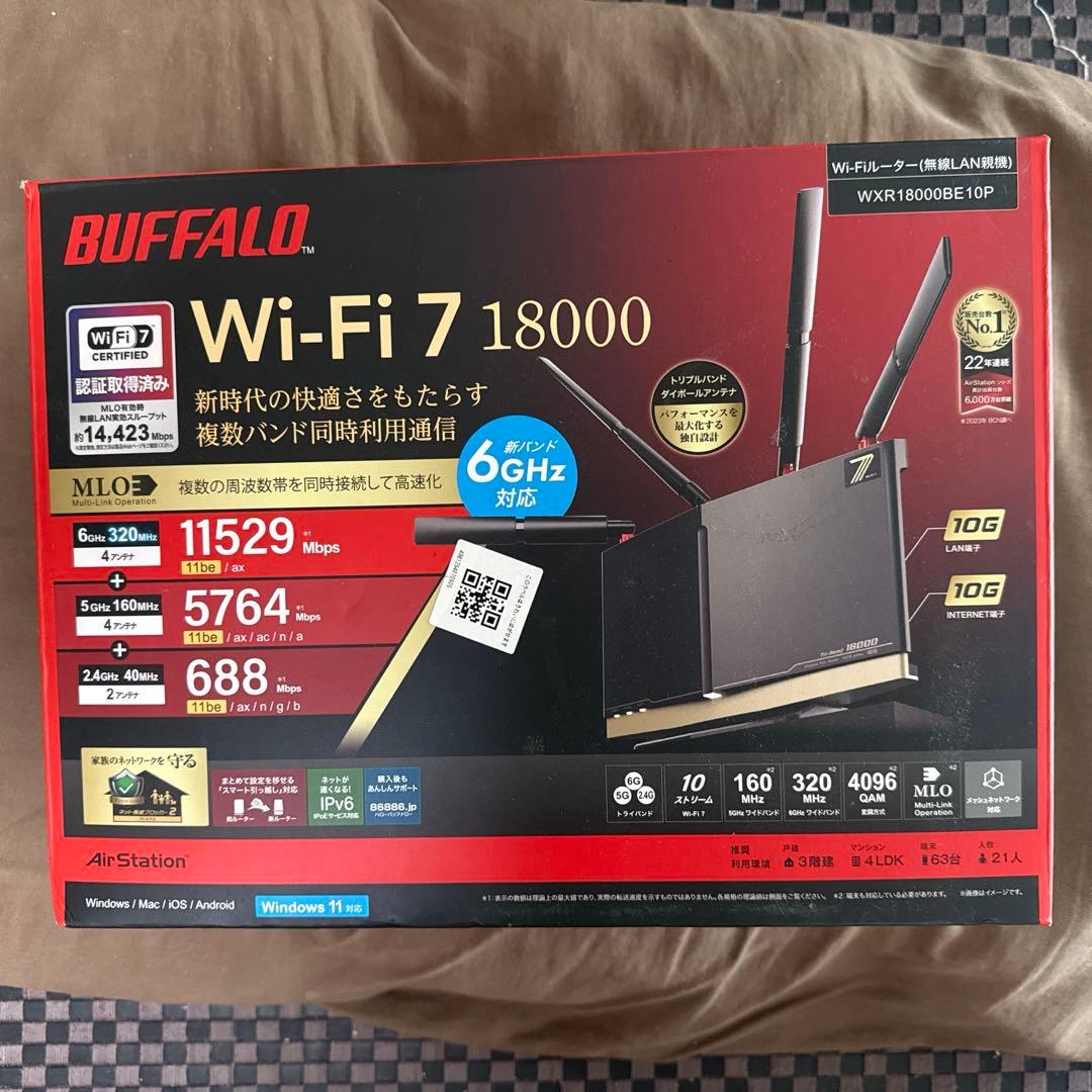 BUFFALO WXR18000BE10P Wi-Fi 7 ルーター BUFFALO（バッファロー） Wi-Fiルーター 6GHz W-Fi 7対応