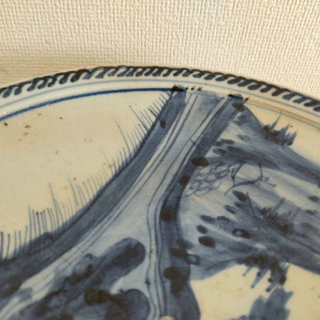 お値下げしました、初期伊万里 染付 蓬莱山 楼閣山水 滝文皿 箱付