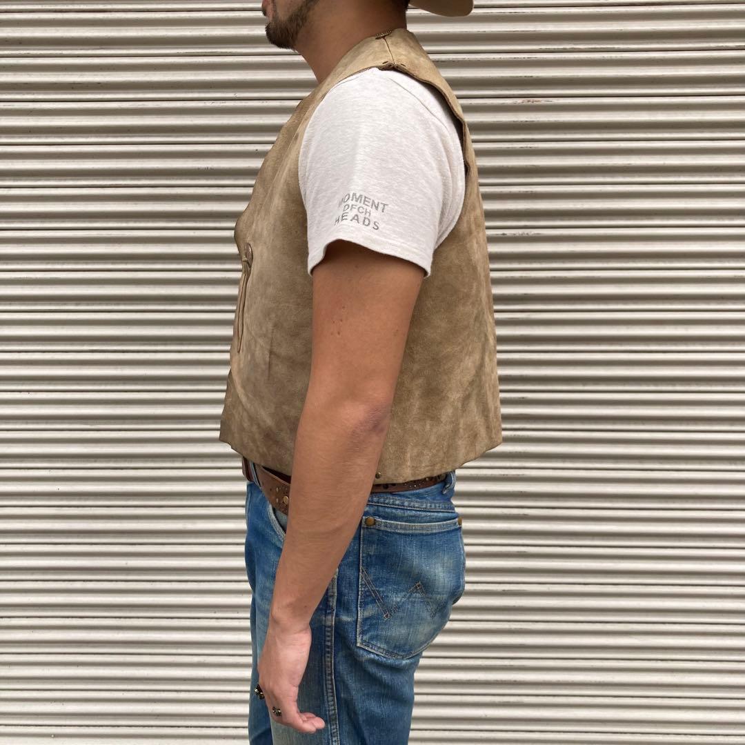 70s USA製 レザーベスト ウエスタン ベスト スウェード コンチョ