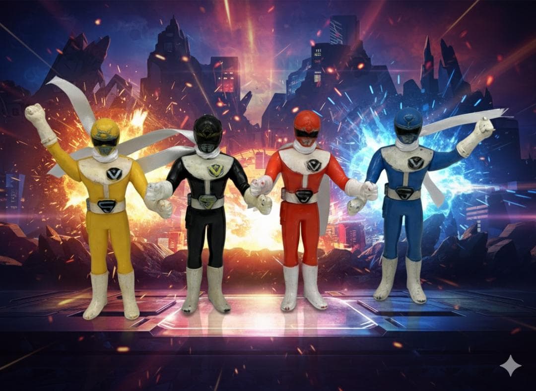 大戦隊ゴーグルファイブ ソフビ 4体セット ポピー 日本製 当時物 ※訳