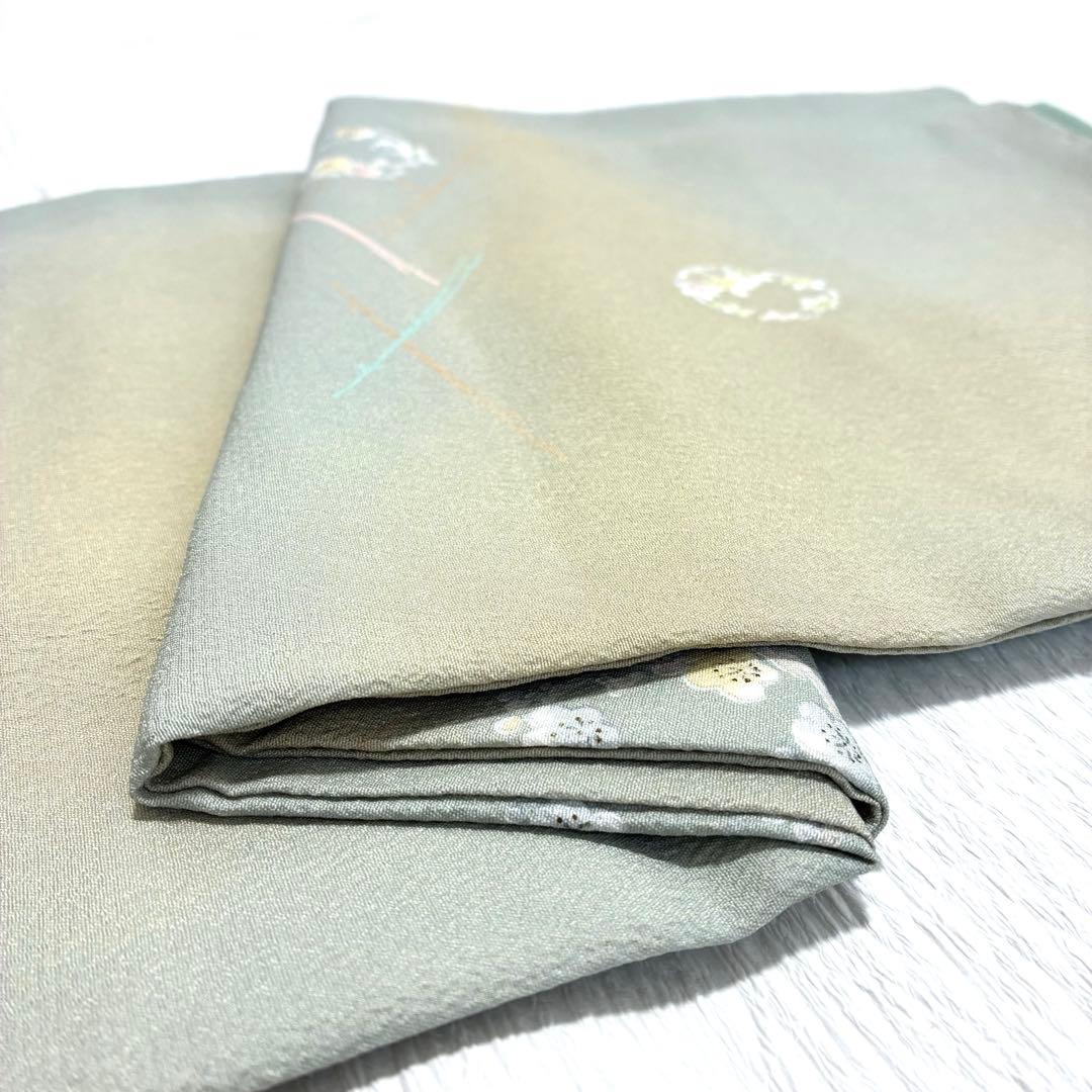 良品✨】東レシルック さんび 洗える着物 小紋 ぼかし染め 青磁鼠×砂色