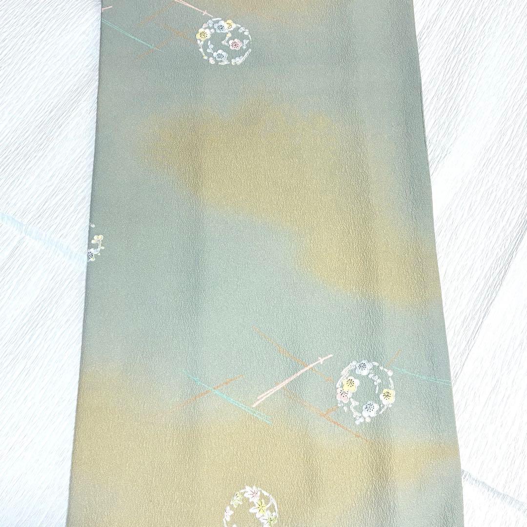 良品✨】東レシルック さんび 洗える着物 小紋 ぼかし染め 青磁鼠×砂色