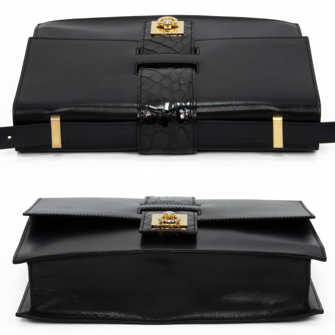 本物 セリーヌ ショルダーバッグ レディース クロコ型押し 黒 斜め掛け