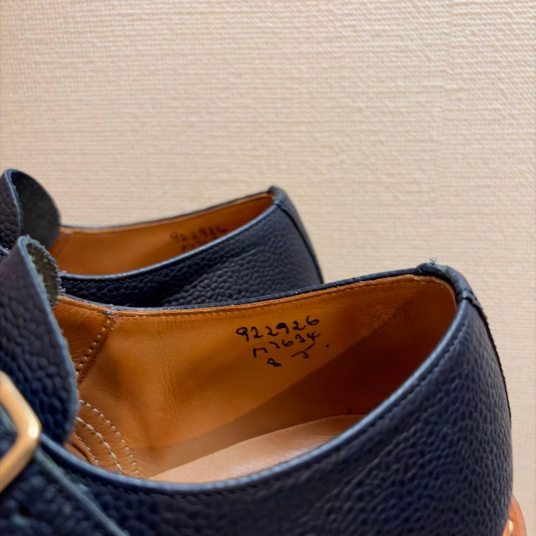 福井CLARK別注】トリッカーズ ダブルモンク UK8 ネイビー シボ革