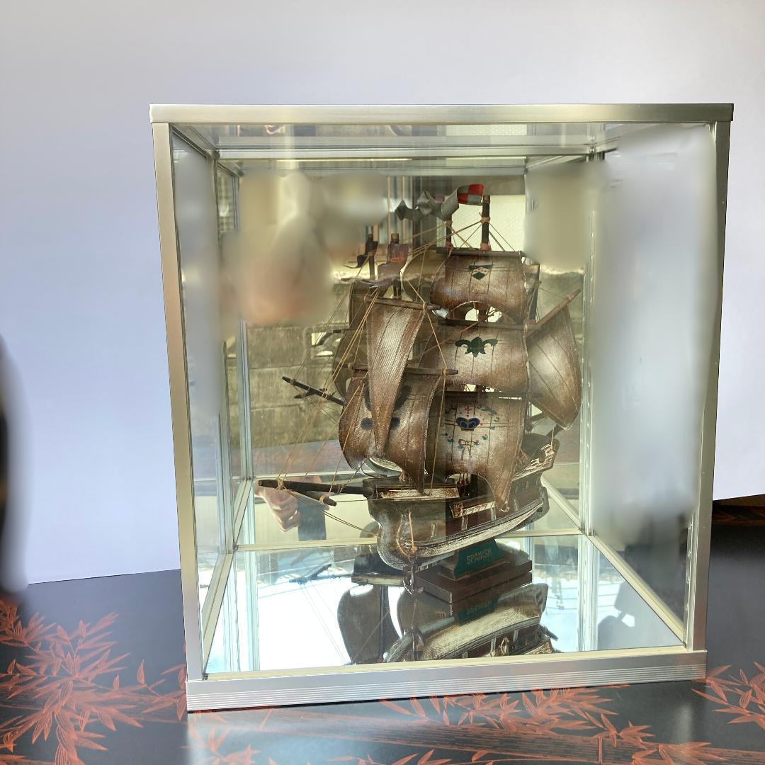 木製 スペイン 船 模型 ガラスケース 付