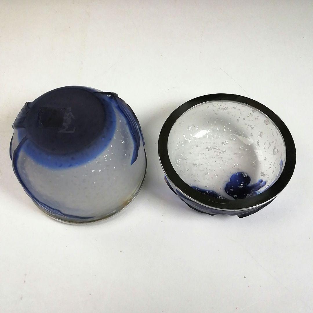 Ｗ４３　棗　『砂彫硝子　つゆ草』『茶器』『松本正雄 作』　共箱　茶道具