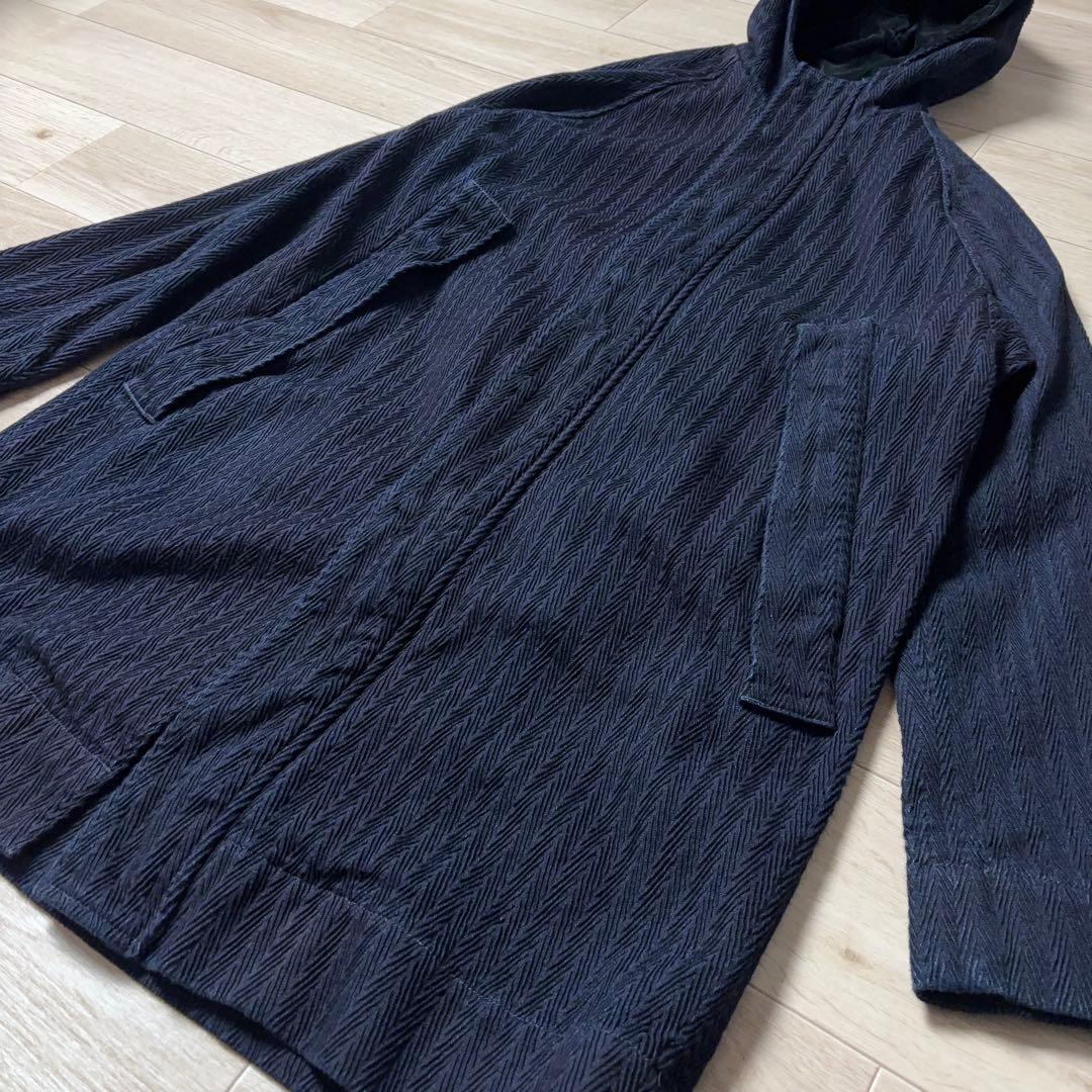 HiHiHi インディゴヘリンボーンコート 甘雨コート ジャガード織り