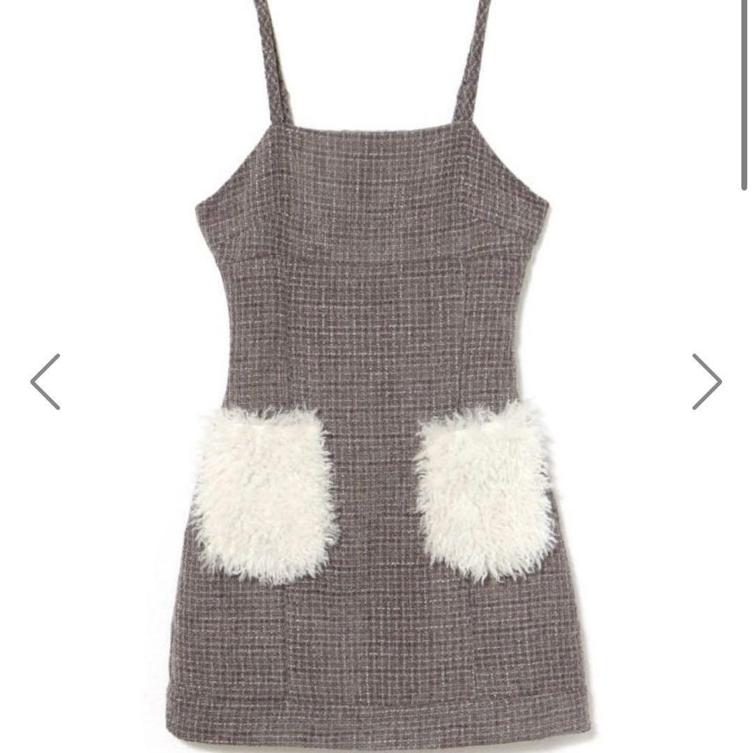 bubbles セットアップ ファーカラーツイードワンピース グレー - メルカリ