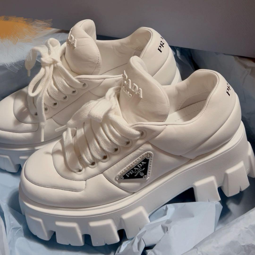PRADA ローファー　厚底スニーカー　ホワイト　23cm 定価17万 プラダ モノリス ローファー 5 5 PRADA ホワイト 白