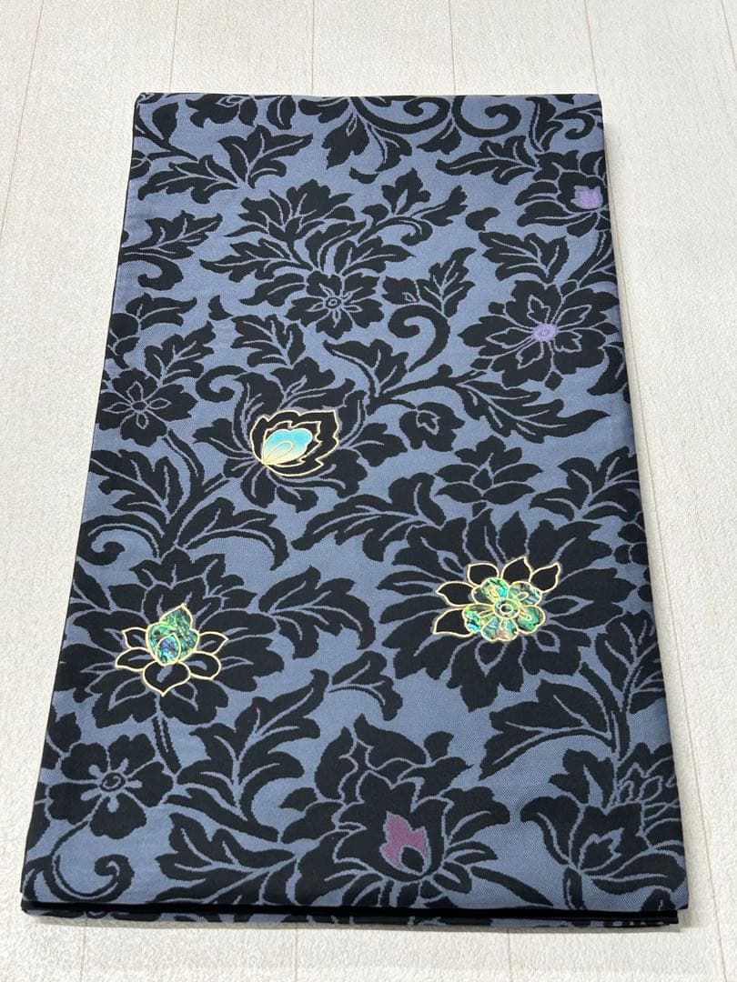 HQS-4 袋帯【藤本 隆士】螺鈿 花唐草 全通 落款