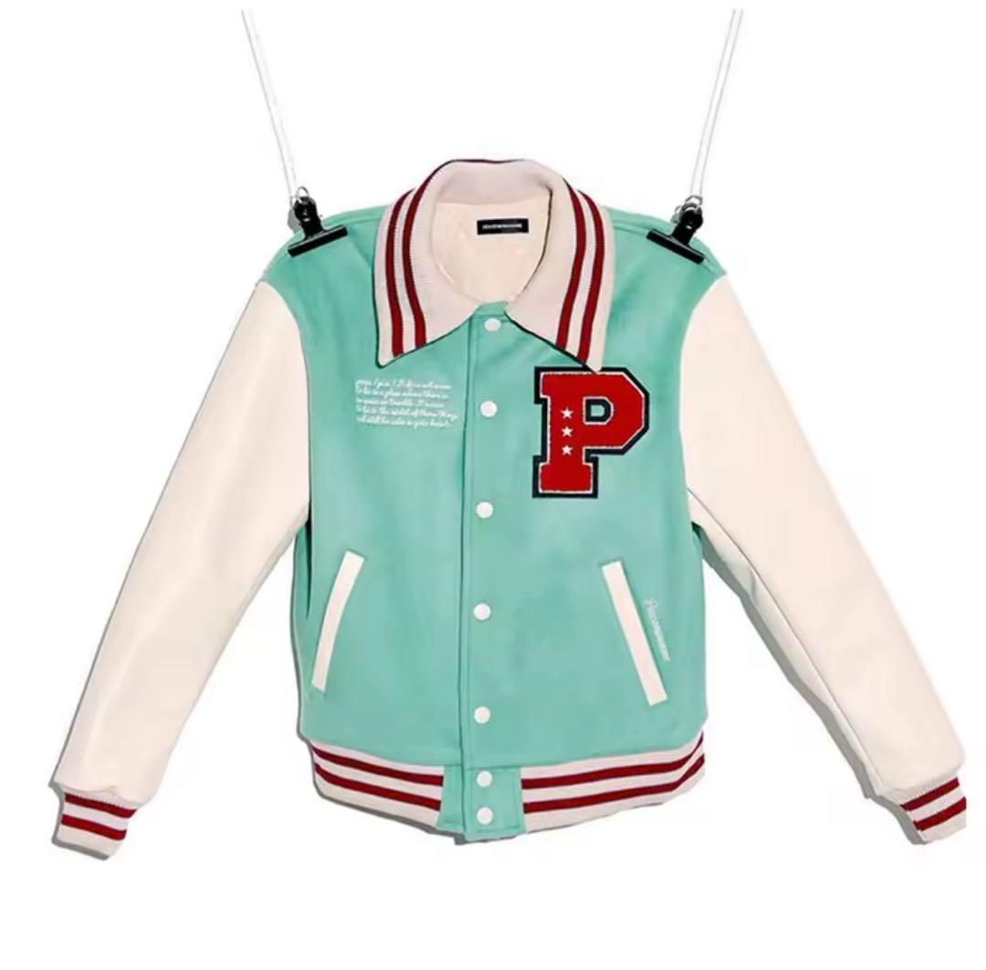 h*読様 g-dragon着用ミントグリーン スタジャン Peace minus PEACEMINUSONE(ピースマイナスワン) / 22SS/PMO VARSITY JACKET