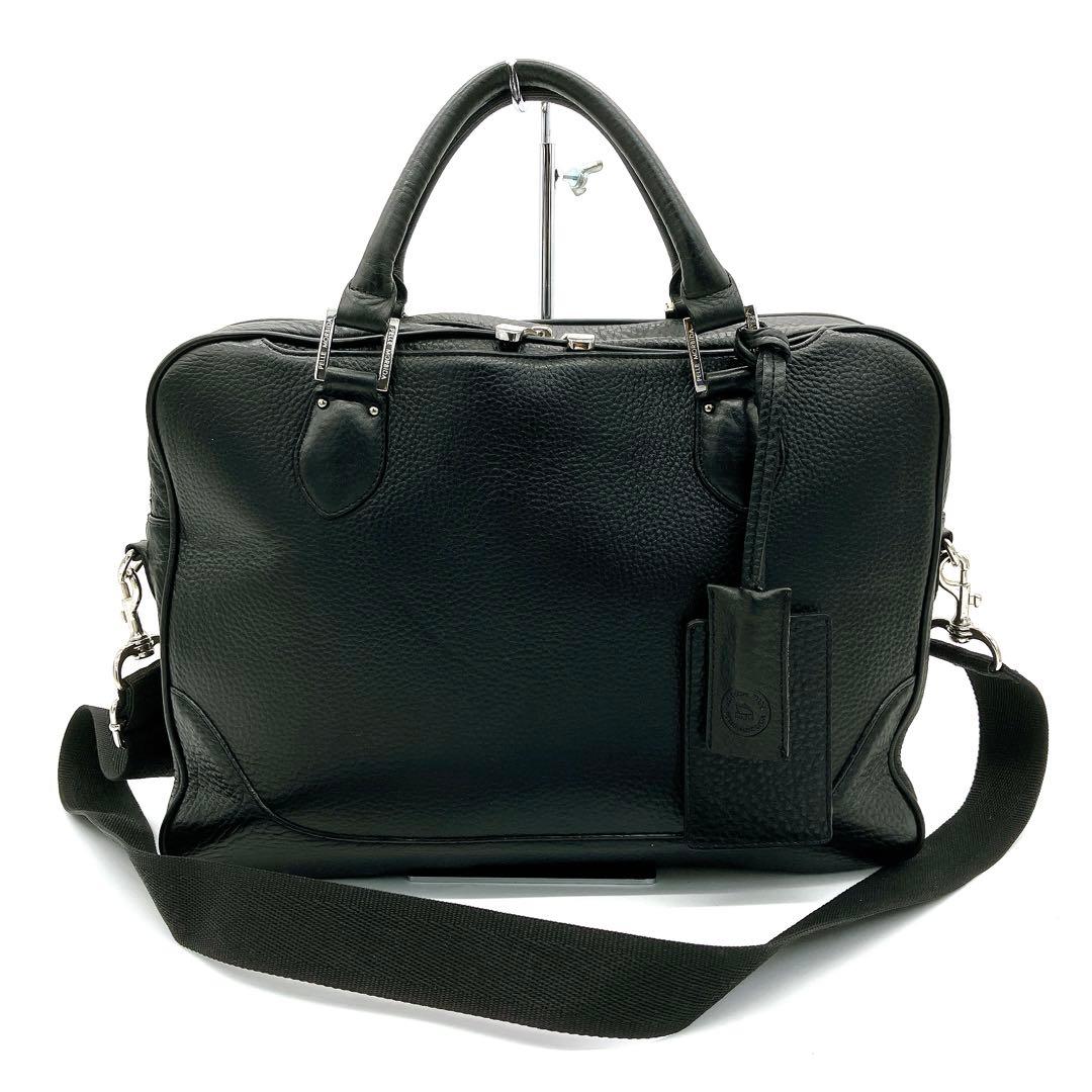 【PELLE MORBIDA】ビジネスバッグ　シルバー金具　レザー　ブラック ビジネスシーンをラグジュアリーに彩るブリーフバッグ