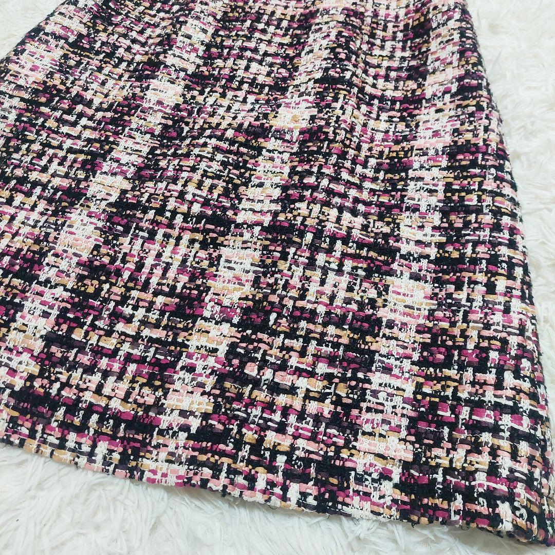 TOCCA ミックス ツイードワンピース フリンジ 金ボタン 大きいサイズ 4