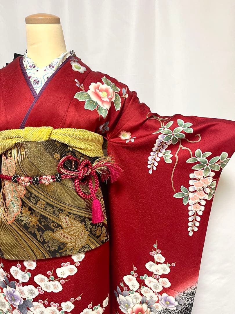 美おり】振袖 正絹 振袖フルセット 7点セット 成人式 古典文様 桜 牡丹