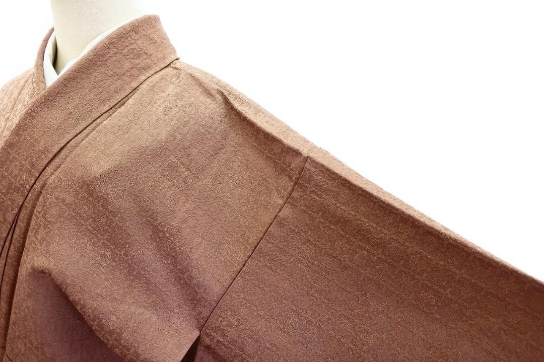 美品 小紋 千地泰弘 作家物 ココアブラウン 格子 宝物 身丈164.0cm正絹