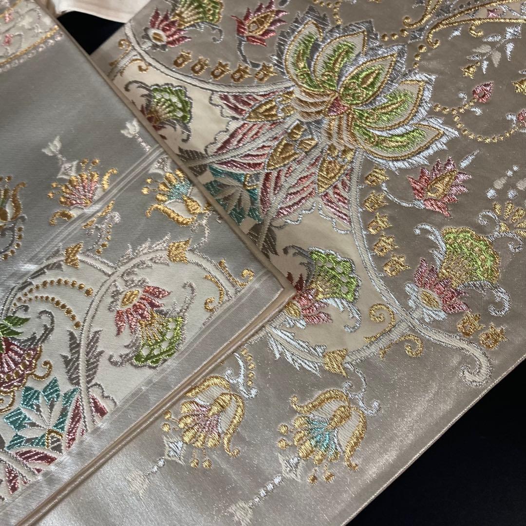 高級 袋帯 汕頭刺繍 蘇州刺繍 六通柄 正絹 濃青色 中国刺繍 約100 高級