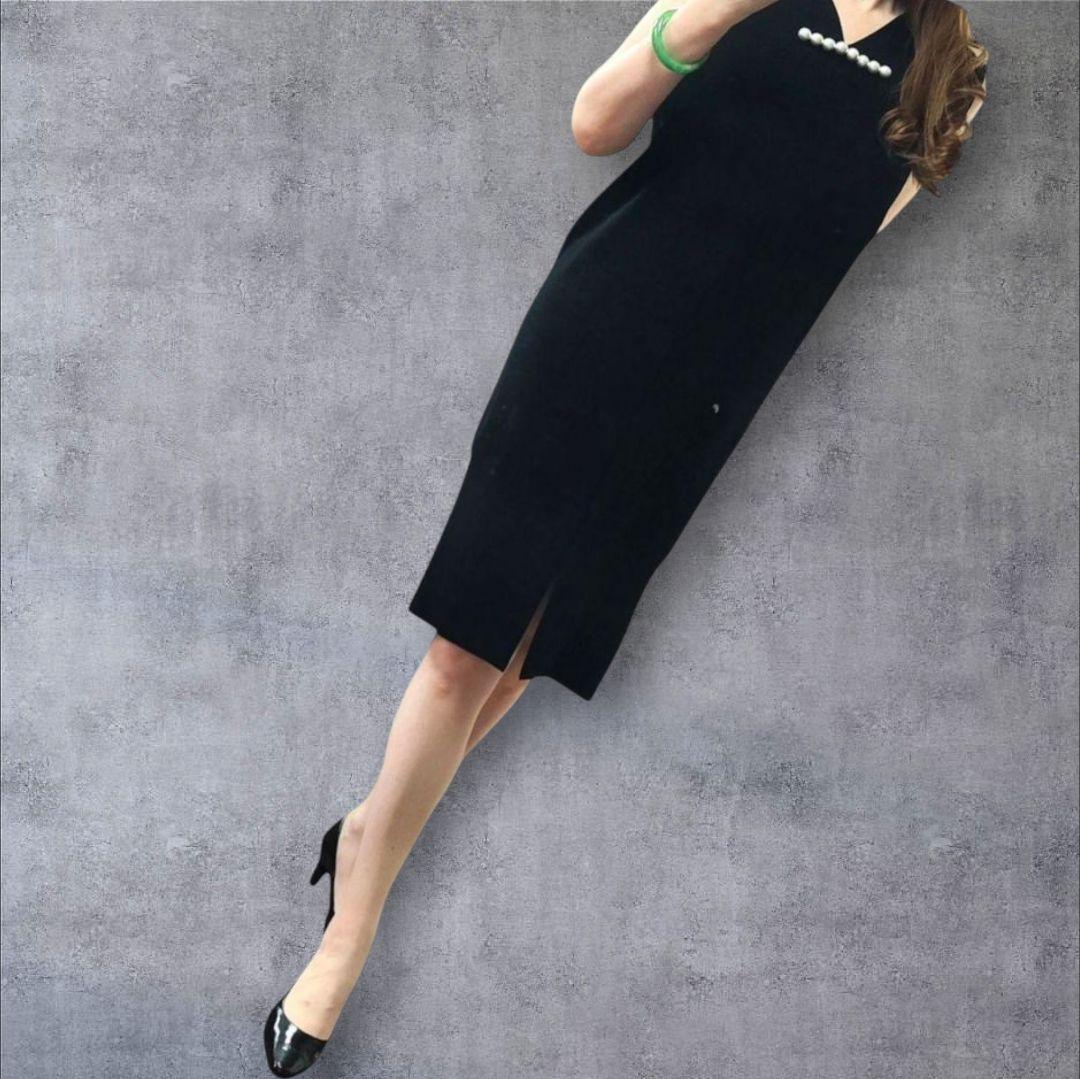 未使用級】YOKO CHAN バックパールワンピースブラック38 9号Mサイズ