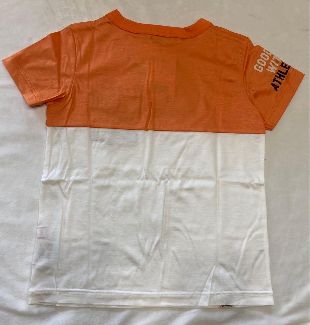 ミキハウス ダブルB 半袖Tシャツ 110cm オレンジ×ホワイト 胸元