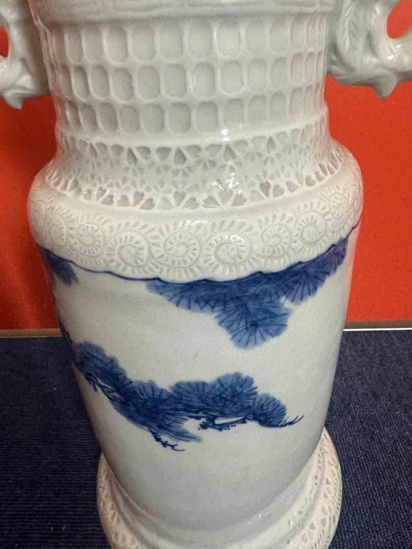 1675 希少 平戸焼 大花瓶 大壺 陰刻 人物浮彫 時代物