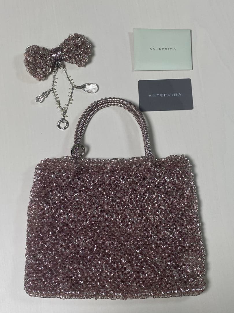 アンテプリマ】ワイヤーバッグ(シルバーピンク)リボンチャーム付き