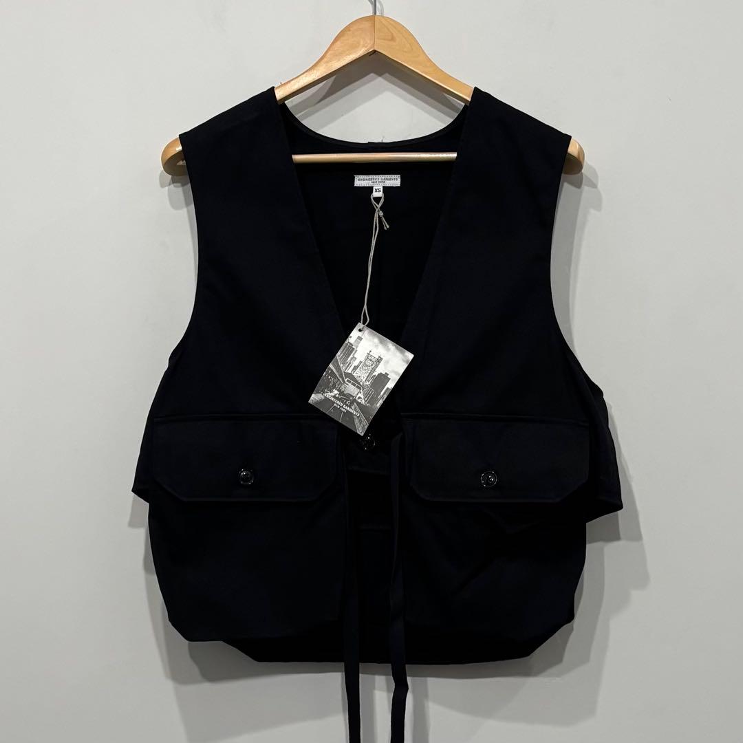 新品 ENGINEERED GARMENTS FOWL VEST XS ブラック Engineered Garments Alligator Embossed Fake Leather Fowl Vest