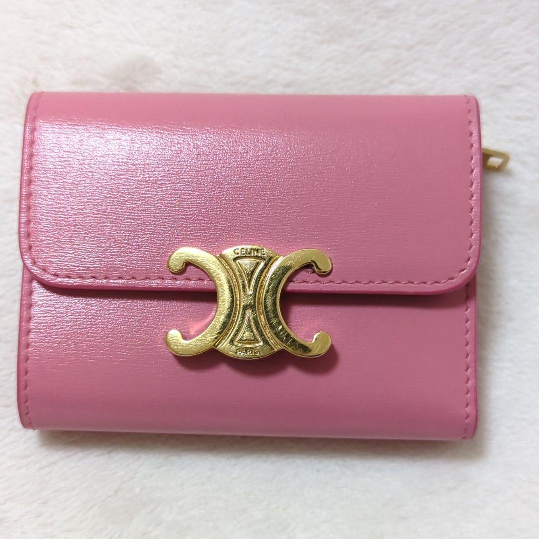 セリーヌ カーフスキン トリオンフ コンパクトウォレット ピンク